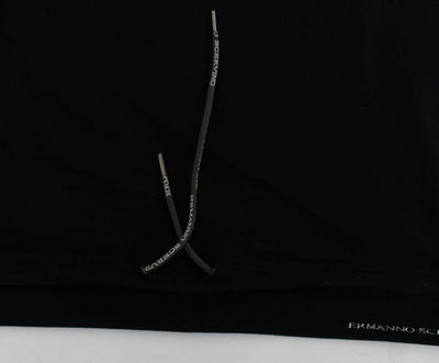 Black Cotton Stretch V-neck Beachwear T-shirt