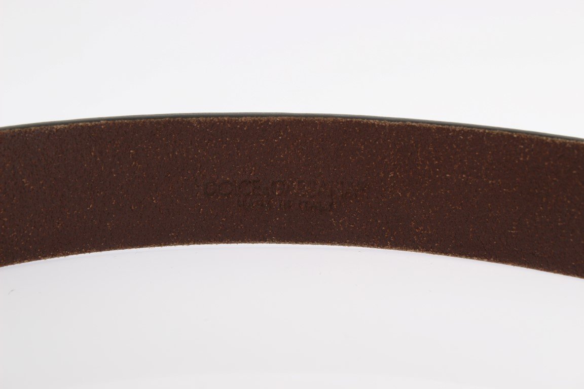 Brown Leather Logo Silver Buckle Belt