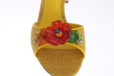 Yellow Paglia Floral Crystal Sandal Shoes