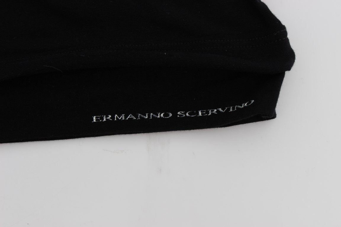 Black Cotton Stretch V-neck Beachwear T-shirt