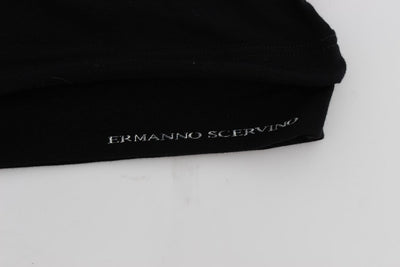 Black Cotton Stretch V-neck Beachwear T-shirt