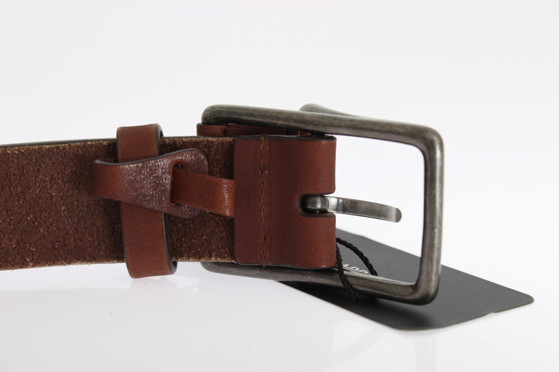 Brown Leather Logo Silver Buckle Belt