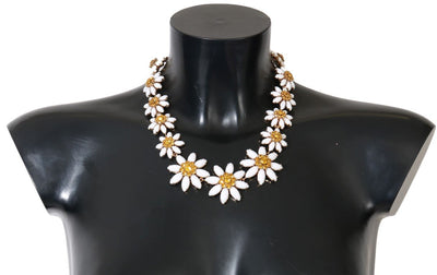 Gold Brass Sunflower Floral Crystal Necklace