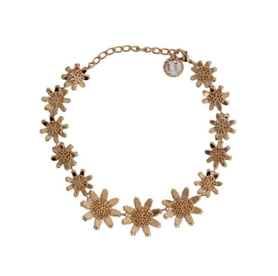 Gold Brass Sunflower Floral Crystal Necklace