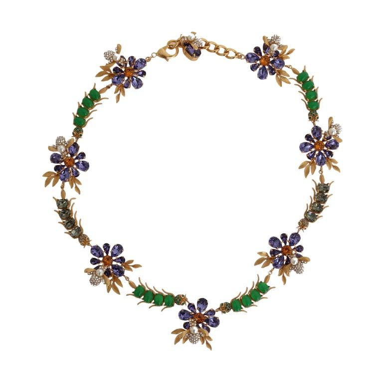 Gold Brass Crystal Floral Insect Fly Necklace