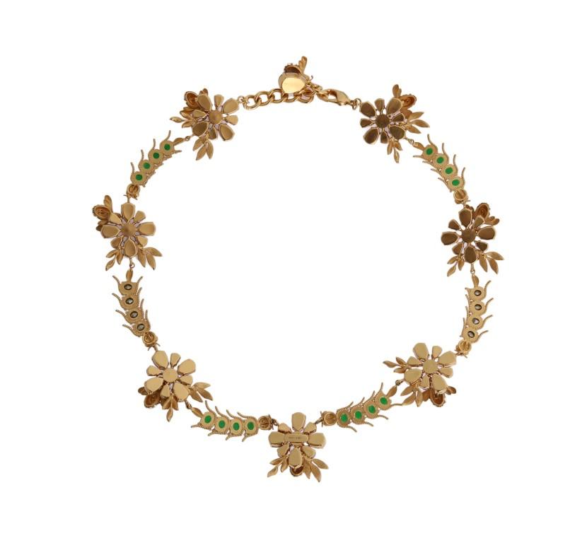 Gold Brass Crystal Floral Insect Fly Necklace
