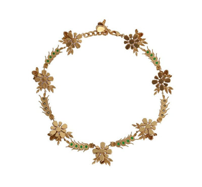 Gold Brass Crystal Floral Insect Fly Necklace