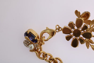 Gold Brass Crystal Floral Insect Fly Necklace