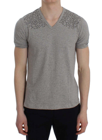 Gray Cotton Stretch V-neck Underwear T-shirt