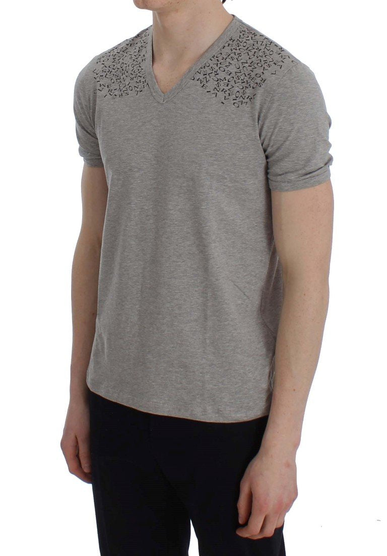 Gray Cotton Stretch V-neck Underwear T-shirt