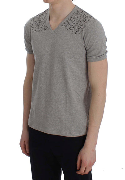 Gray Cotton Stretch V-neck Underwear T-shirt