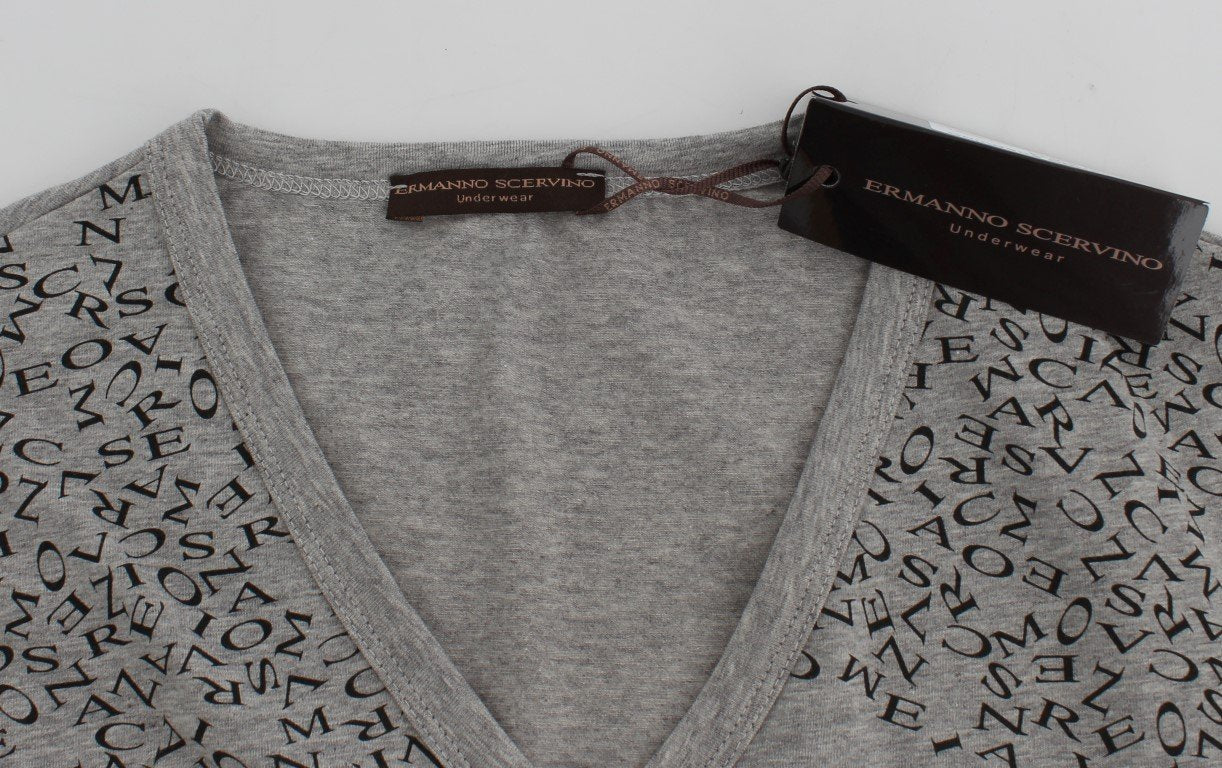 Gray Cotton Stretch V-neck Underwear T-shirt
