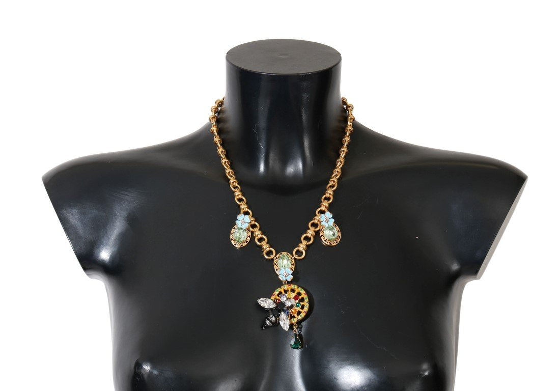 Gold Brass Crystal Carretto Charms Necklace