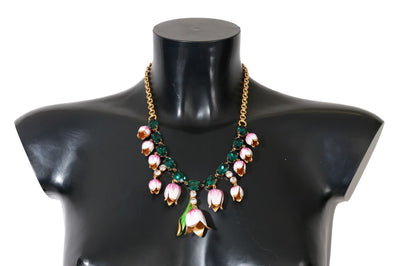 Gold Brass White Tulip Crystal Charms Necklace