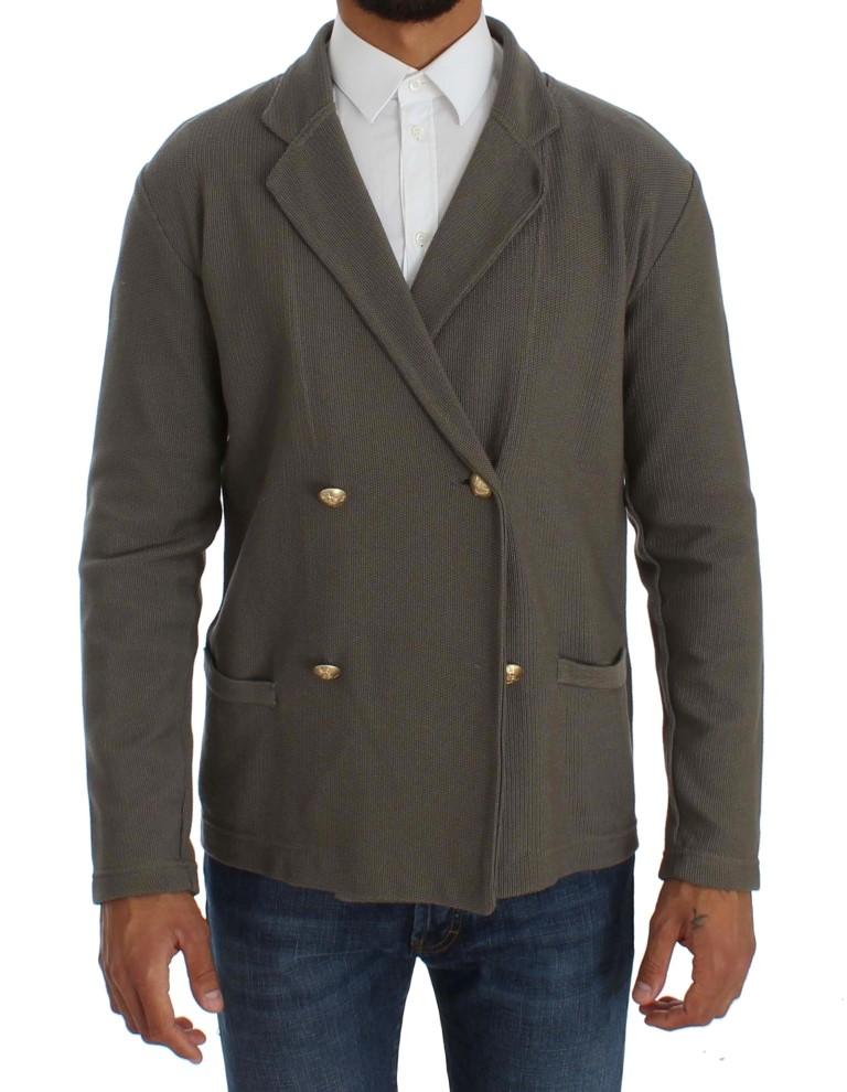 Gray Double Breasted Regular Fit Blazer