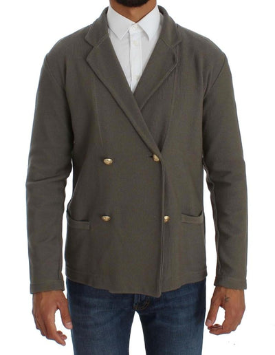 Gray Double Breasted Regular Fit Blazer