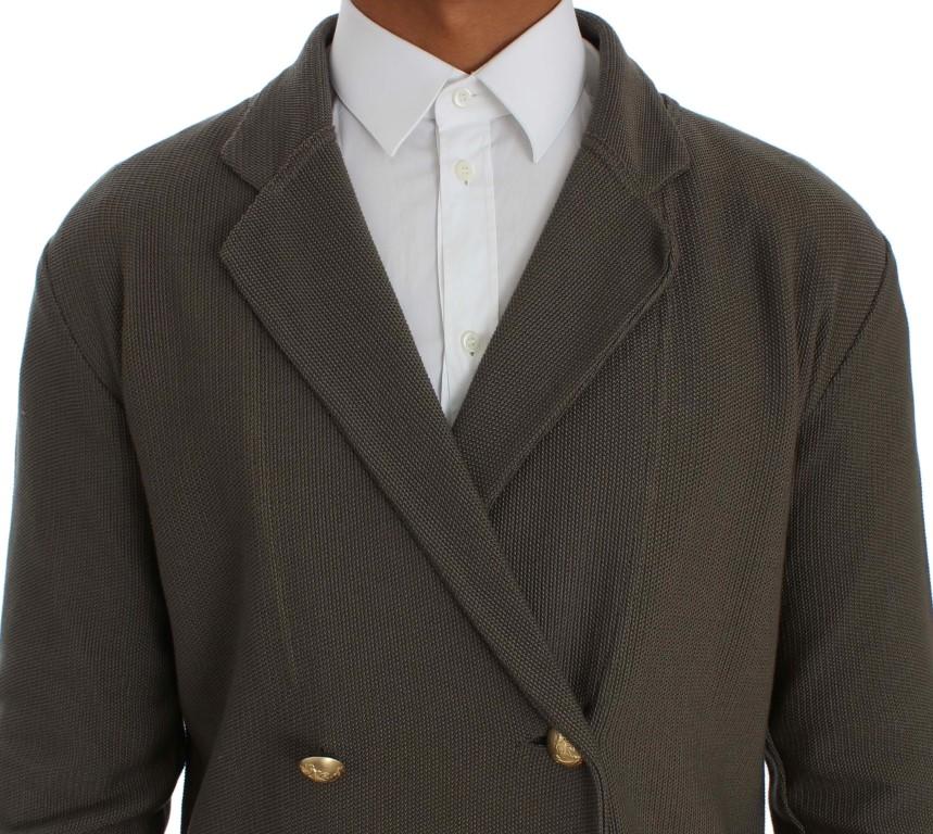 Gray Double Breasted Regular Fit Blazer
