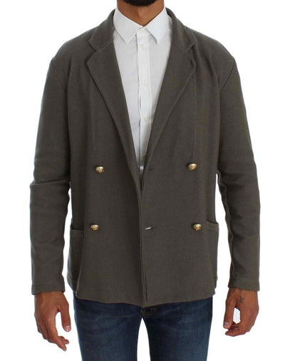 Gray Double Breasted Regular Fit Blazer