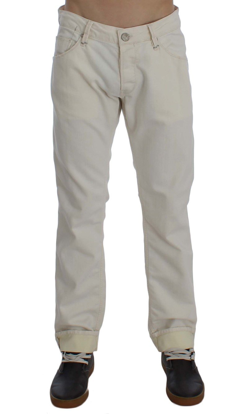 Beige Cotton Stretch Regular Fit Jeans