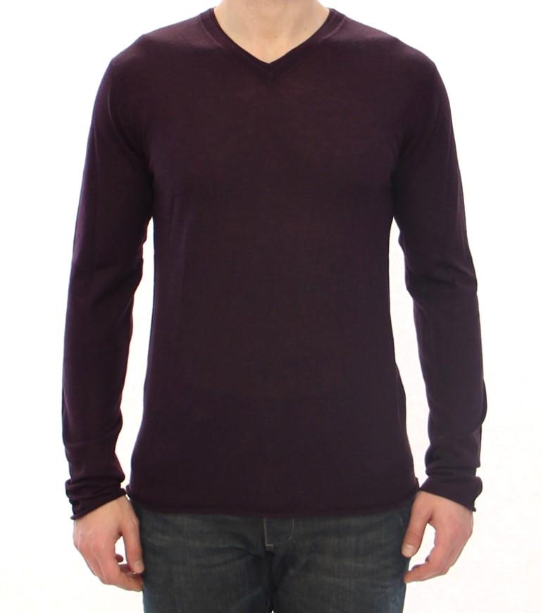 Purple Virgin Wool Logo V-neck Sweater
