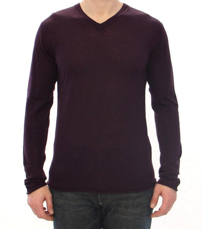 Purple Virgin Wool Logo V-neck Sweater