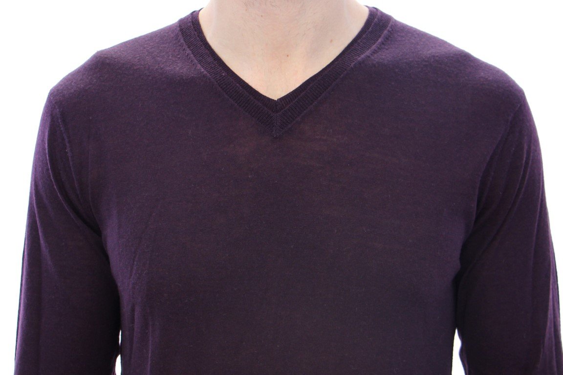 Purple Virgin Wool Logo V-neck Sweater