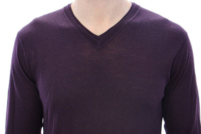 Purple Virgin Wool Logo V-neck Sweater