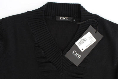 Black V-neck wool sweater