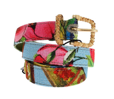 Floral Print Fabric Gold Buckle Logo Belt