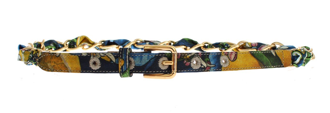 Multicolor Cotton Gold Branded Buckle Belt