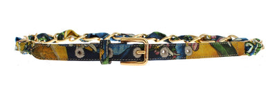 Multicolor Cotton Gold Branded Buckle Belt