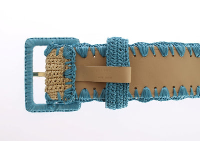 Turquoise Raffia Woven Wide Belt