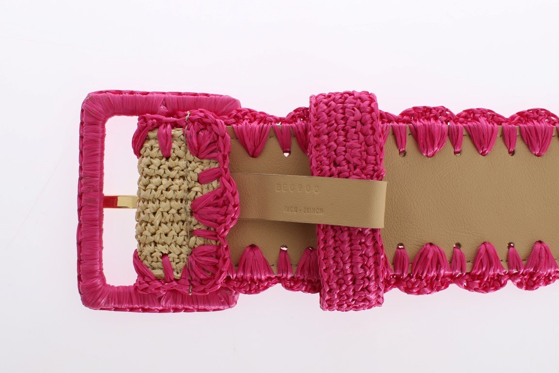 Pink Raffia Woven Wide Belt