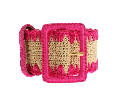 Pink Raffia Woven Wide Belt
