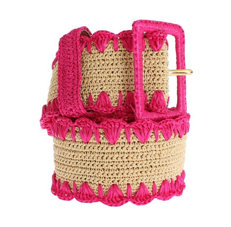 Pink Raffia Woven Wide Belt