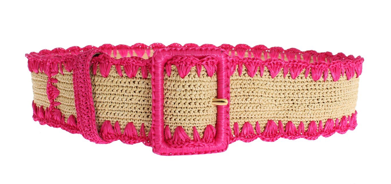 Pink Raffia Woven Wide Belt