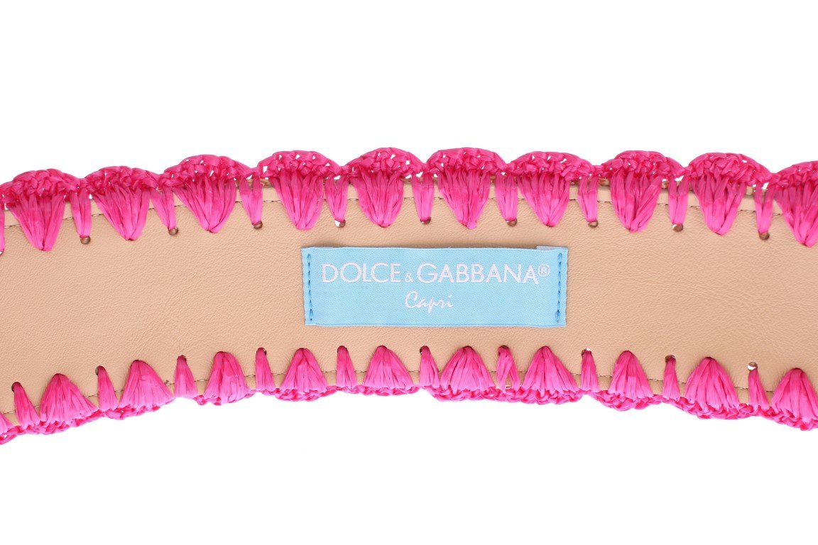 Pink Raffia Woven Wide Belt