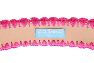 Pink Raffia Woven Wide Belt