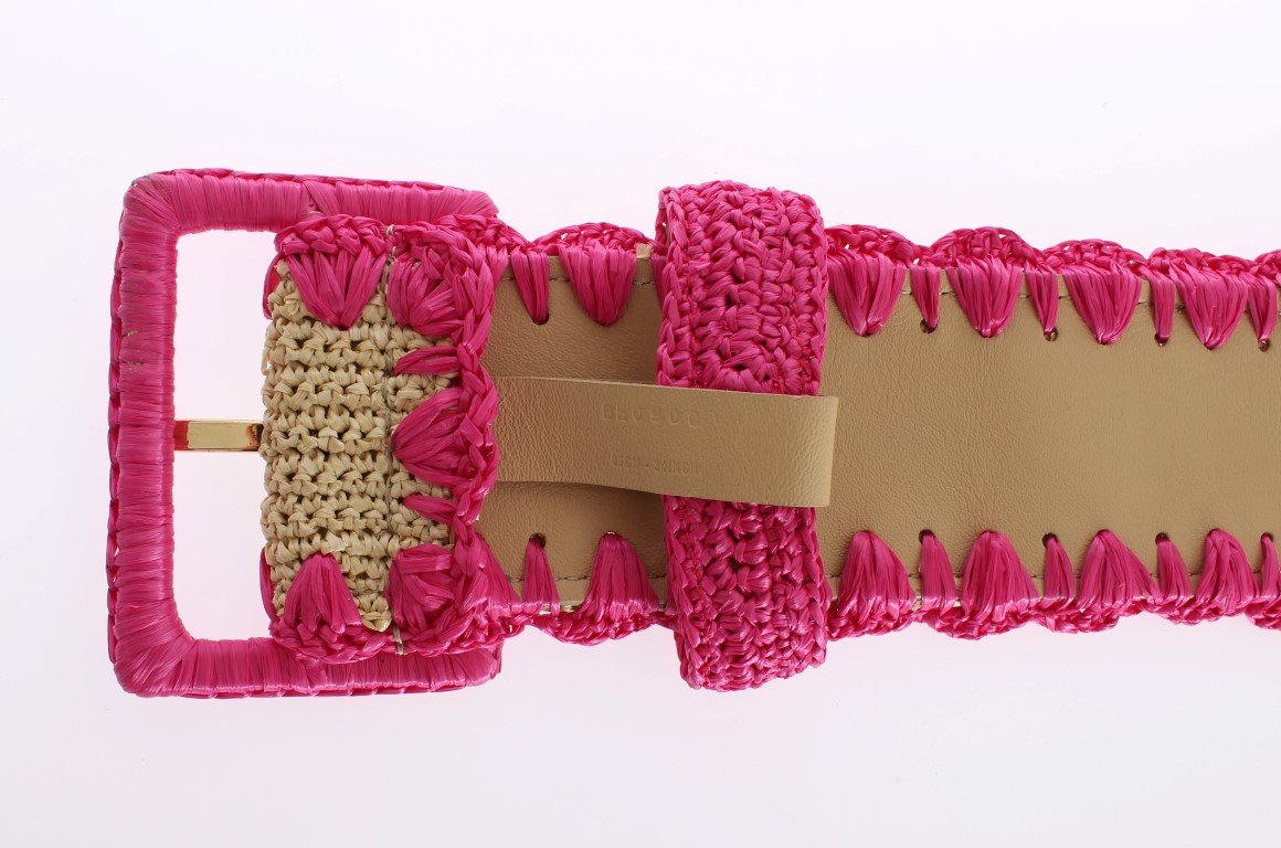 Pink Raffia Woven Wide Belt
