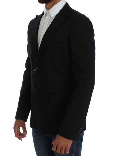 Black Striped Two Button Blazer Jacket