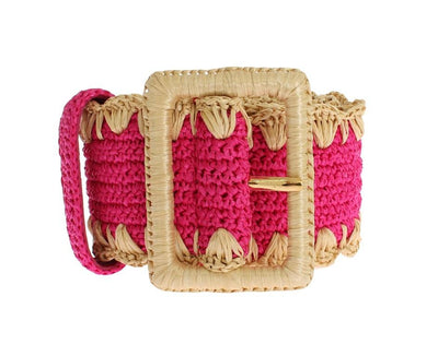 Pink Raffia Woven Wide Belt