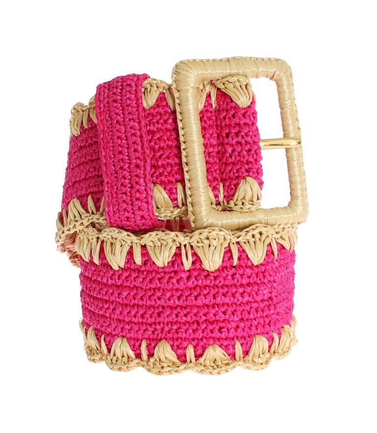 Pink Raffia Woven Wide Belt