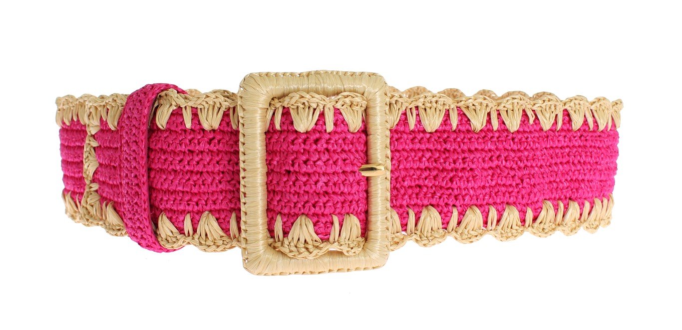 Pink Raffia Woven Wide Belt
