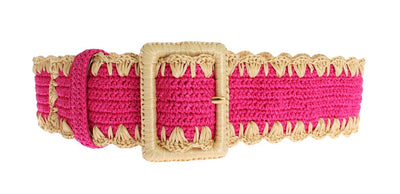 Pink Raffia Woven Wide Belt