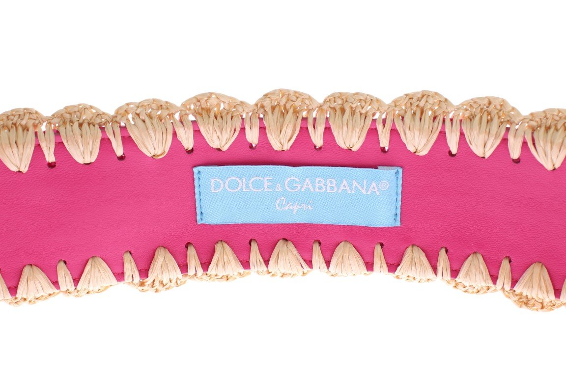 Pink Raffia Woven Wide Belt