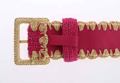 Pink Raffia Woven Wide Belt