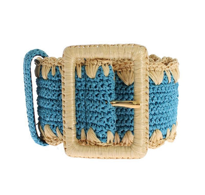 Turquoise Raffia Woven Wide Belt