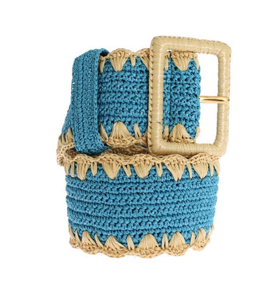 Turquoise Raffia Woven Wide Belt