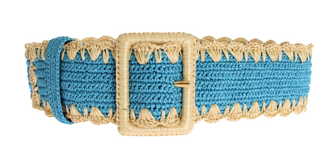 Turquoise Raffia Woven Wide Belt