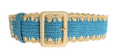 Turquoise Raffia Woven Wide Belt